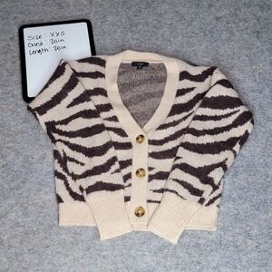 J.Crew XXS Animal Print Cardigan Sweater Brown Beige Button Front Knitwear‎